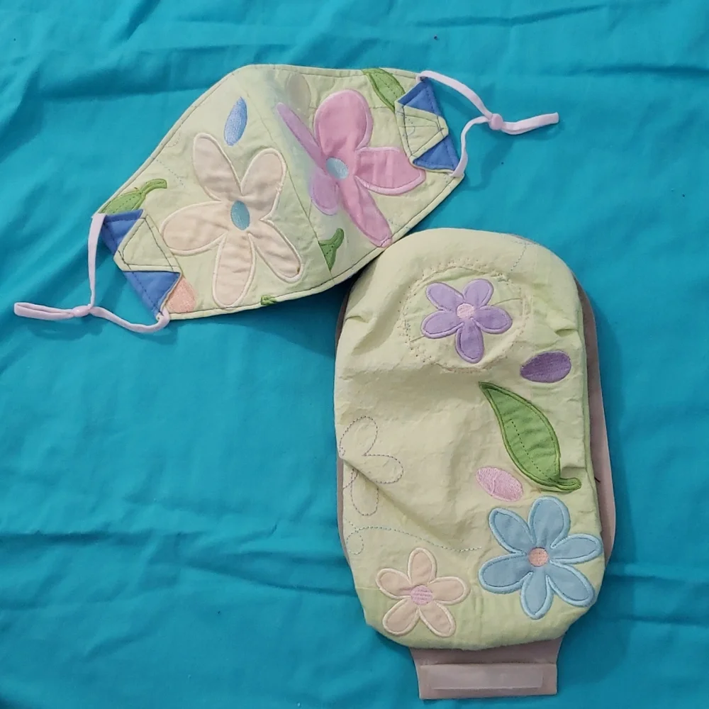Hand Crafted Ostomy/Iliostomy bag cover w/matching reversible face mask